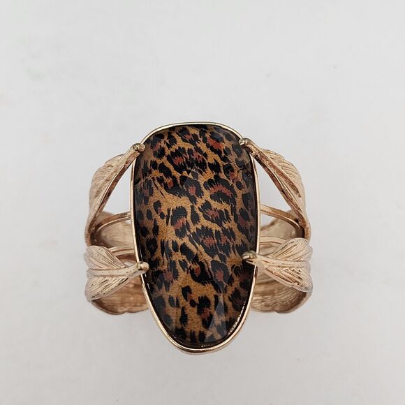 Mia Collection Bracelet By Kim Min Sun Cougar Leopard Faceted Gold Tone Cuff - Picture 1 of 7